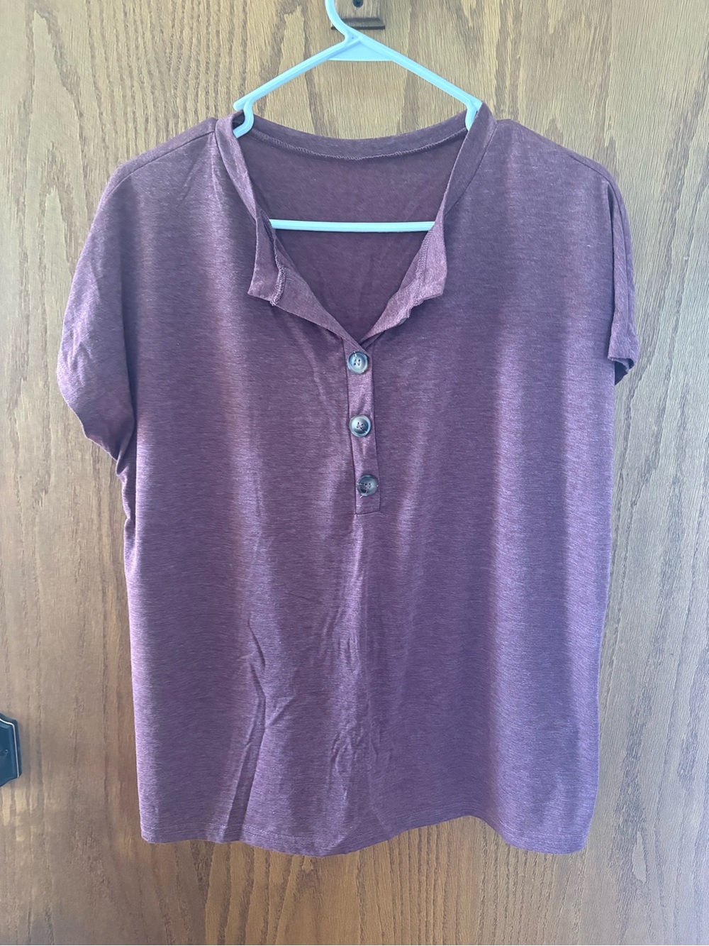 SHEIN Plum Short Sleeve Henley Top